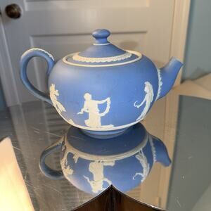 Adams Collection Jasperware Teapot with Lid Made In England In Blue And White